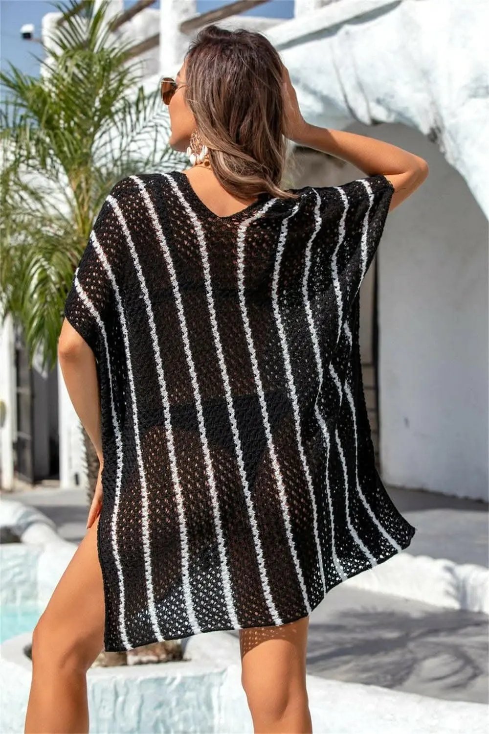Chic sheer v-neck cover-up - openwork design - Love Salve